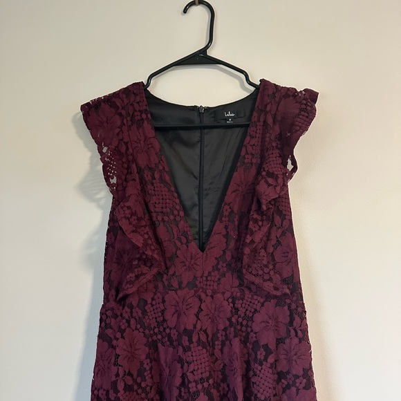 Lulu’s Burgundy Lace Ruffled Maxi - Picture 5 of 5
